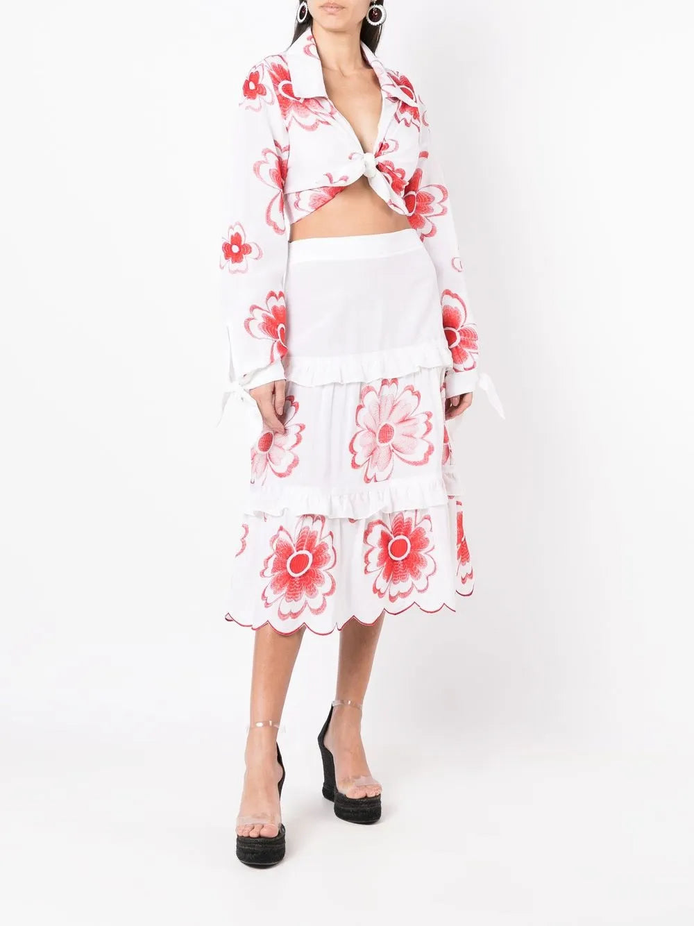 Floral-Embroidered Cropped Shirt
