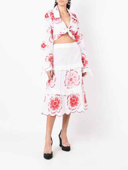 Floral-Embroidered Cropped Shirt