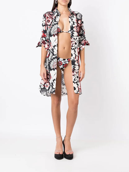 Floral-Print Beach Cover-Up