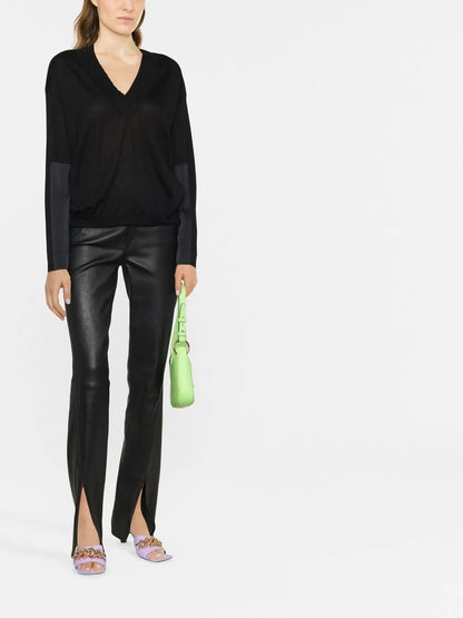 Panelled V-Neck Knitted Jumper