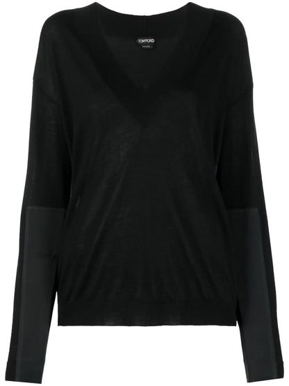 Panelled V-Neck Knitted Jumper