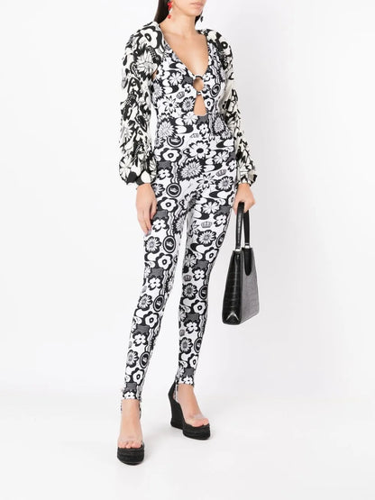 Floral-Print Cut-Out Blouse