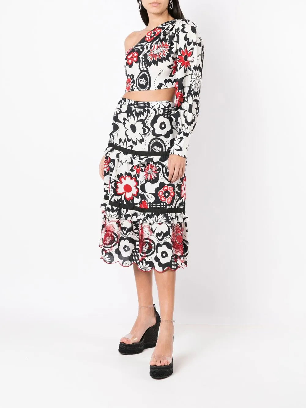 Floral-Print Tiered Skirt