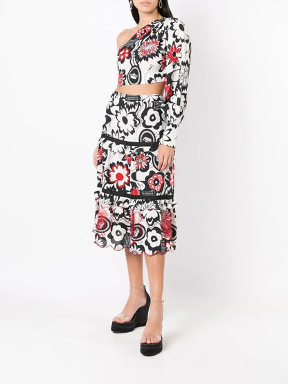 Floral-Print One-Shoulder Blouse