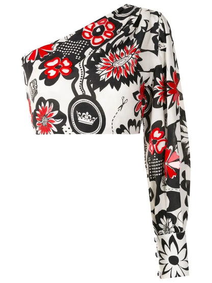 Floral-Print One-Shoulder Blouse
