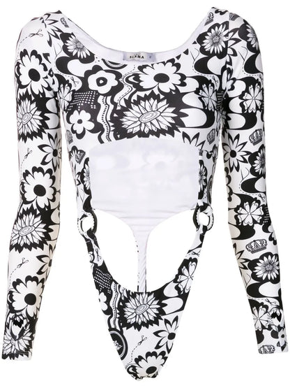 Floral-Print Cut-Out Top