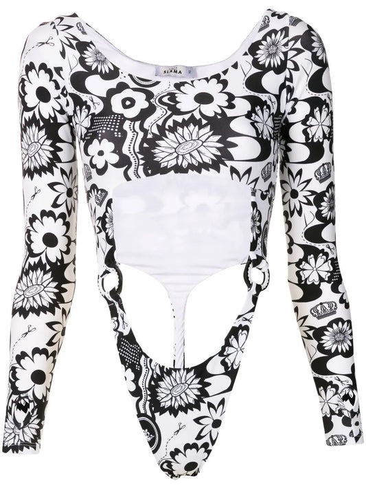 Floral-Print Cut-Out Top