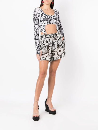 Floral-Print Cut-Out Top