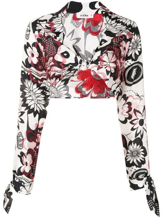 Floral-Print Cropped Blouse