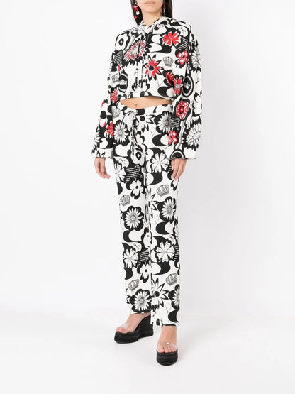 Floral-Print Cropped Hoodie