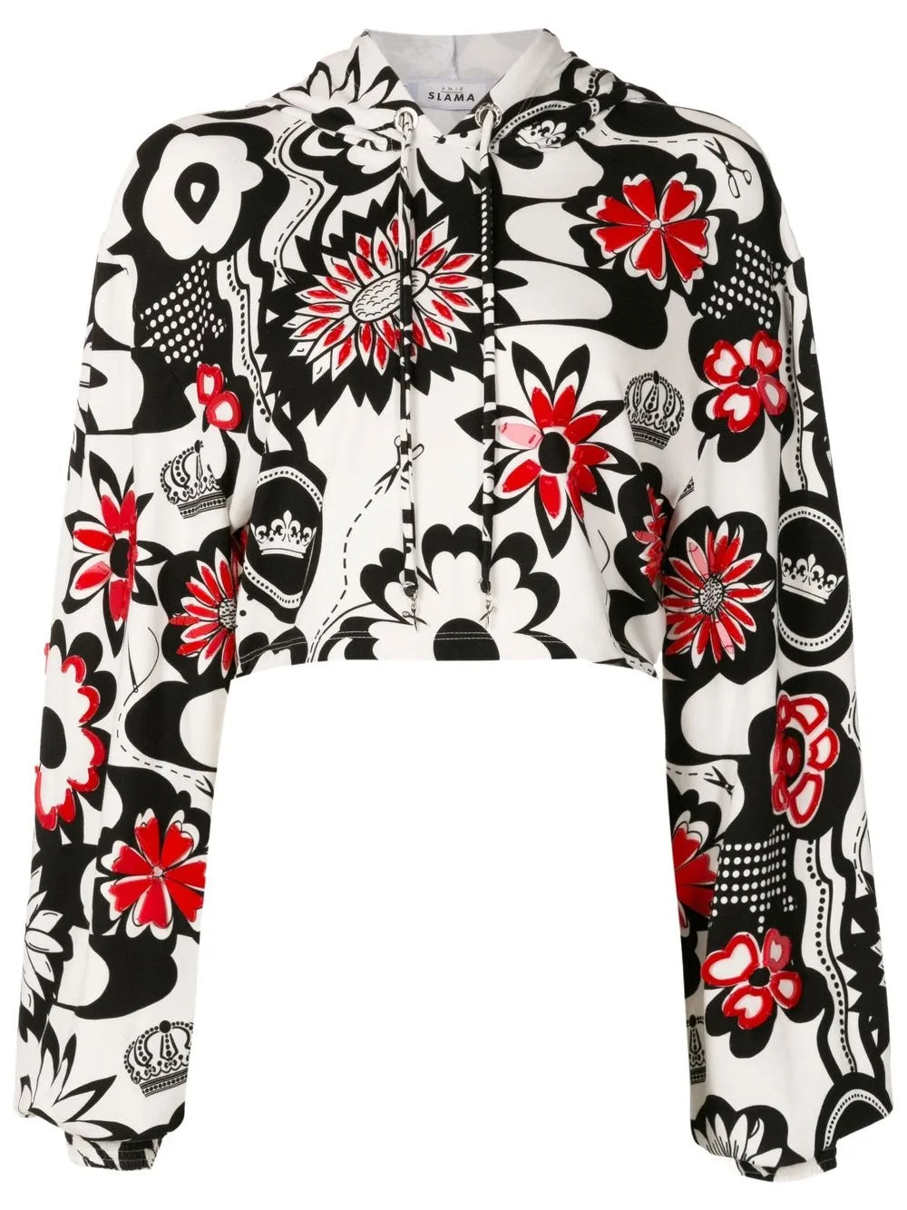 Floral-Print Cropped Hoodie