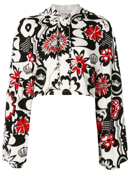 Floral-Print Cropped Hoodie
