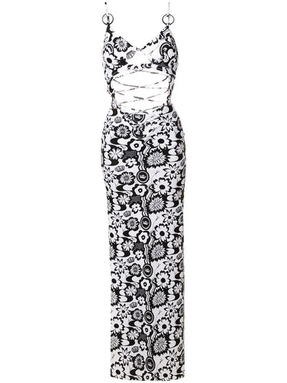 Floral-Print Cut-Out Dress