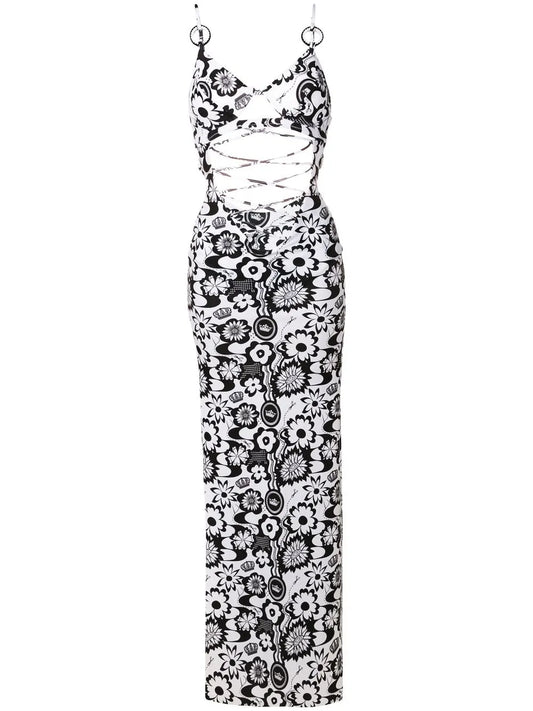 Floral-Print Cut-Out Dress