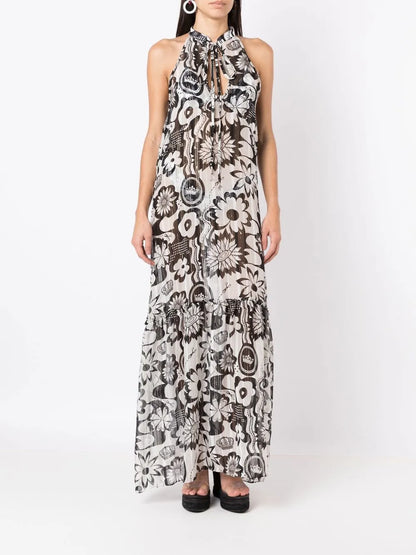 Floral-Print Halterneck Beach Dress