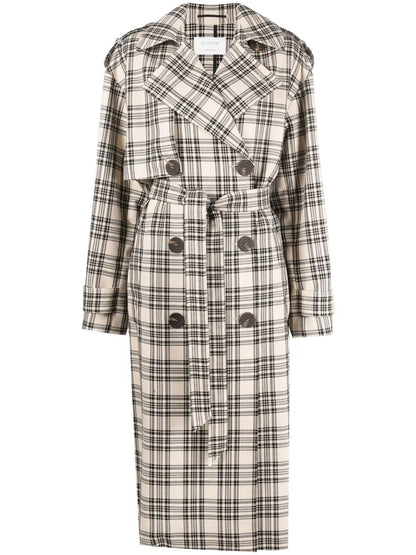 Check-Pattern Belted Coat