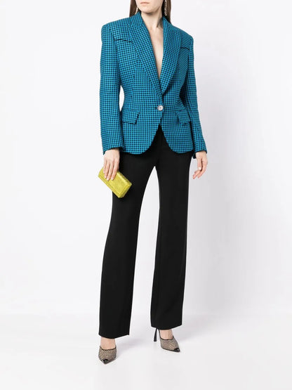 Houndstooth Single-Breasted Blazer