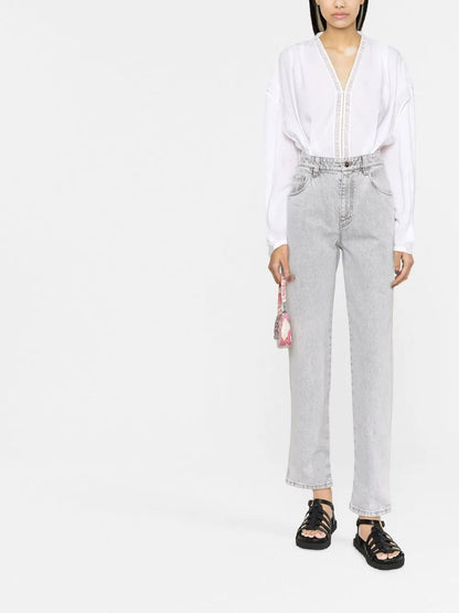 Elea Lace-Detail V-Neck Blouse