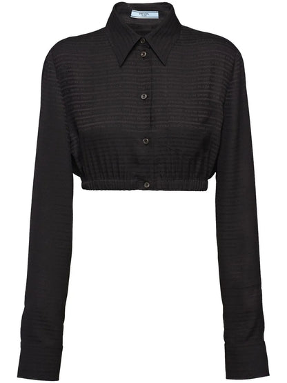 Logo Jacquard Cropped Button-Down Shirt