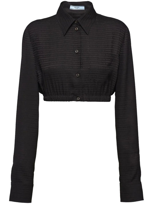 Logo Jacquard Cropped Button-Down Shirt
