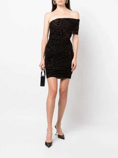 Flocked Mini Off-Shoulder Dress