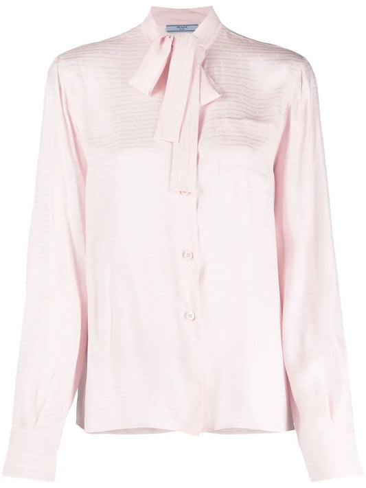 Pussy-Bow Silk Jacquard Blouse