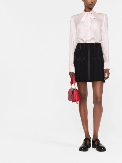 Pussy-Bow Silk Jacquard Blouse