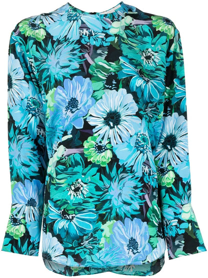 Floral-Print Silk Blouse