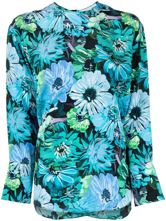 Floral-Print Silk Blouse