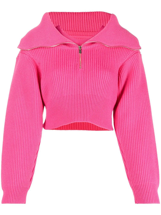 Zip-Up Neck Cropped Jumper