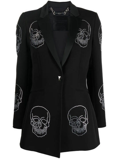 Skull-Embellished Single-Breasted Coat