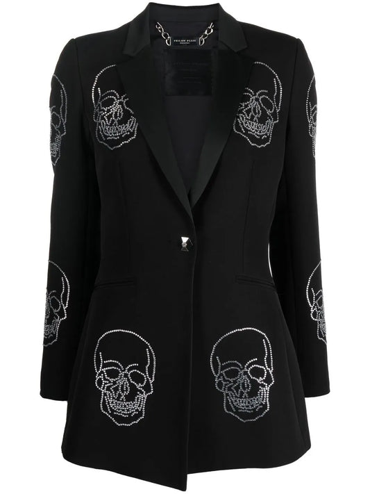 Skull-Embellished Single-Breasted Coat