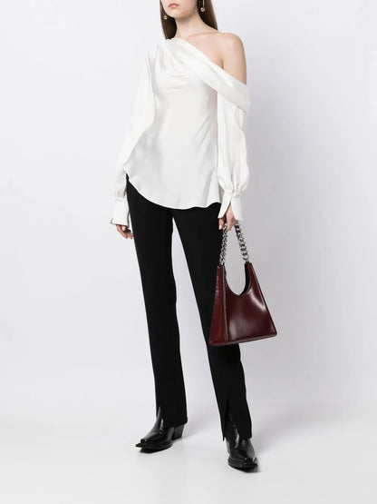 Alice Satin-Finish One-Shoulder Blouse