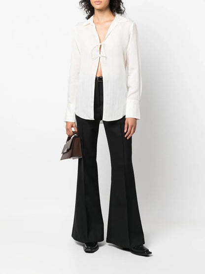 Front-Tie Long-Sleeve Blouse