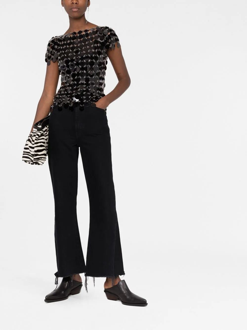 Paillette Disc Short-Sleeve Top