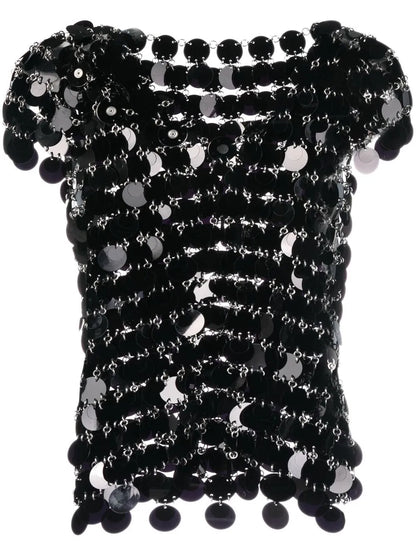Paillette Disc Short-Sleeve Top