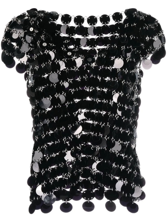 Paillette Disc Short-Sleeve Top