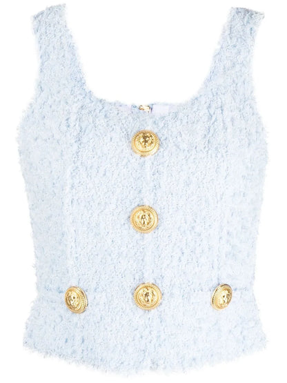 Tweed Button-Detail Top