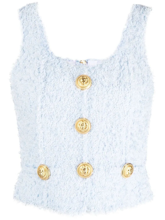 Tweed Button-Detail Top
