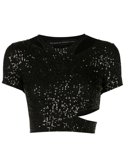 Sequin-Embellished Cropped Top