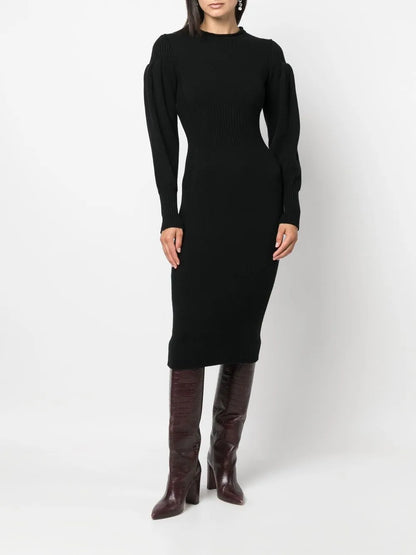 Long-Sleeve Knitted Midi Dress