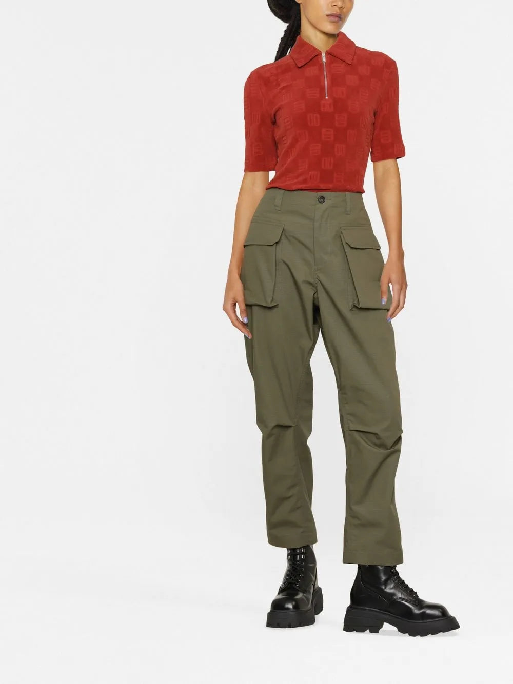 Monogram Zip-Up Polo Top