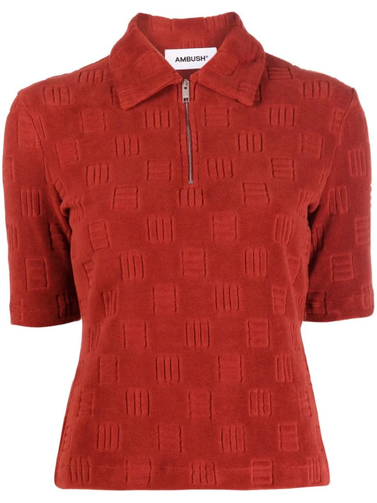Monogram Zip-Up Polo Top