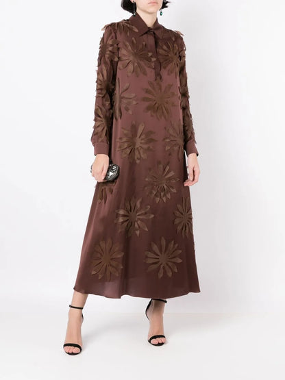 Flower Appliqué Silk Dress