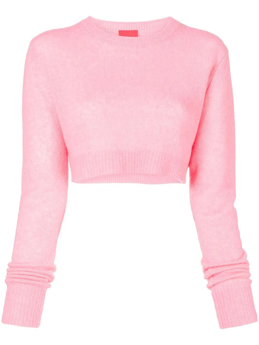 Ribbed-Trim Cropped Jumper