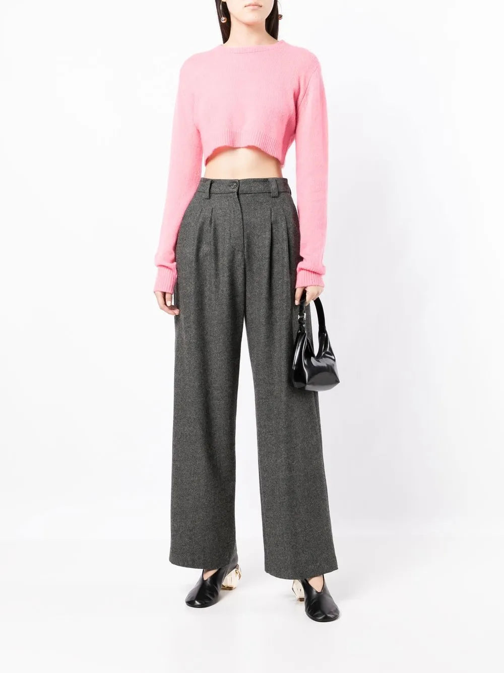 Ribbed-Trim Cropped Jumper