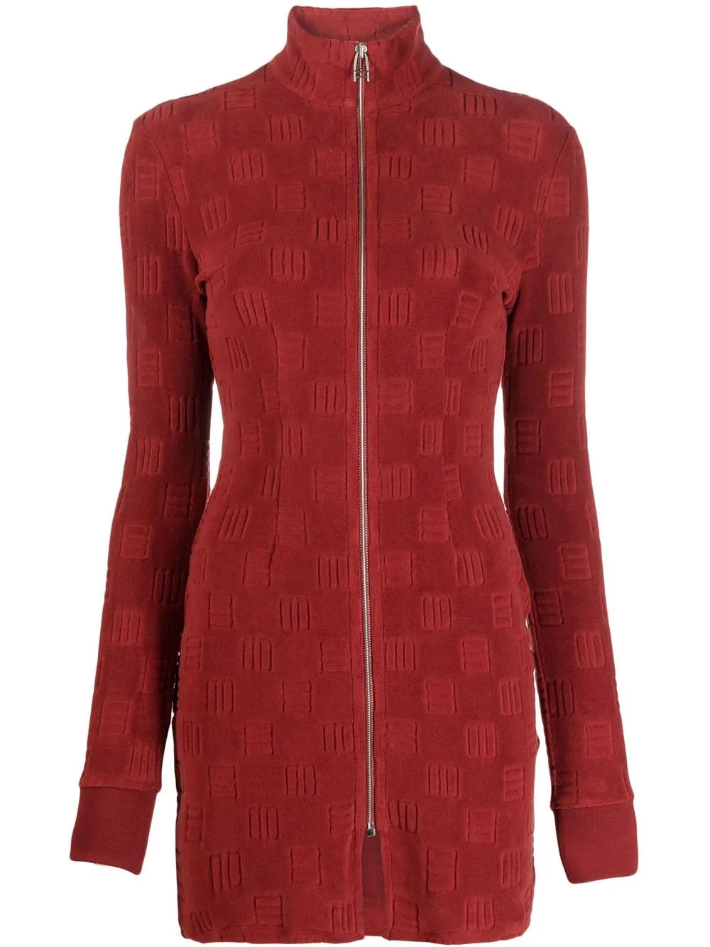 Monogram-Pattern Zip-Front Mini Dress