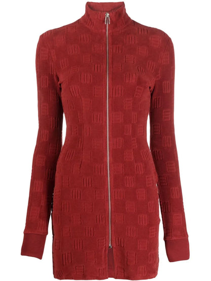 Monogram-Pattern Zip-Front Mini Dress