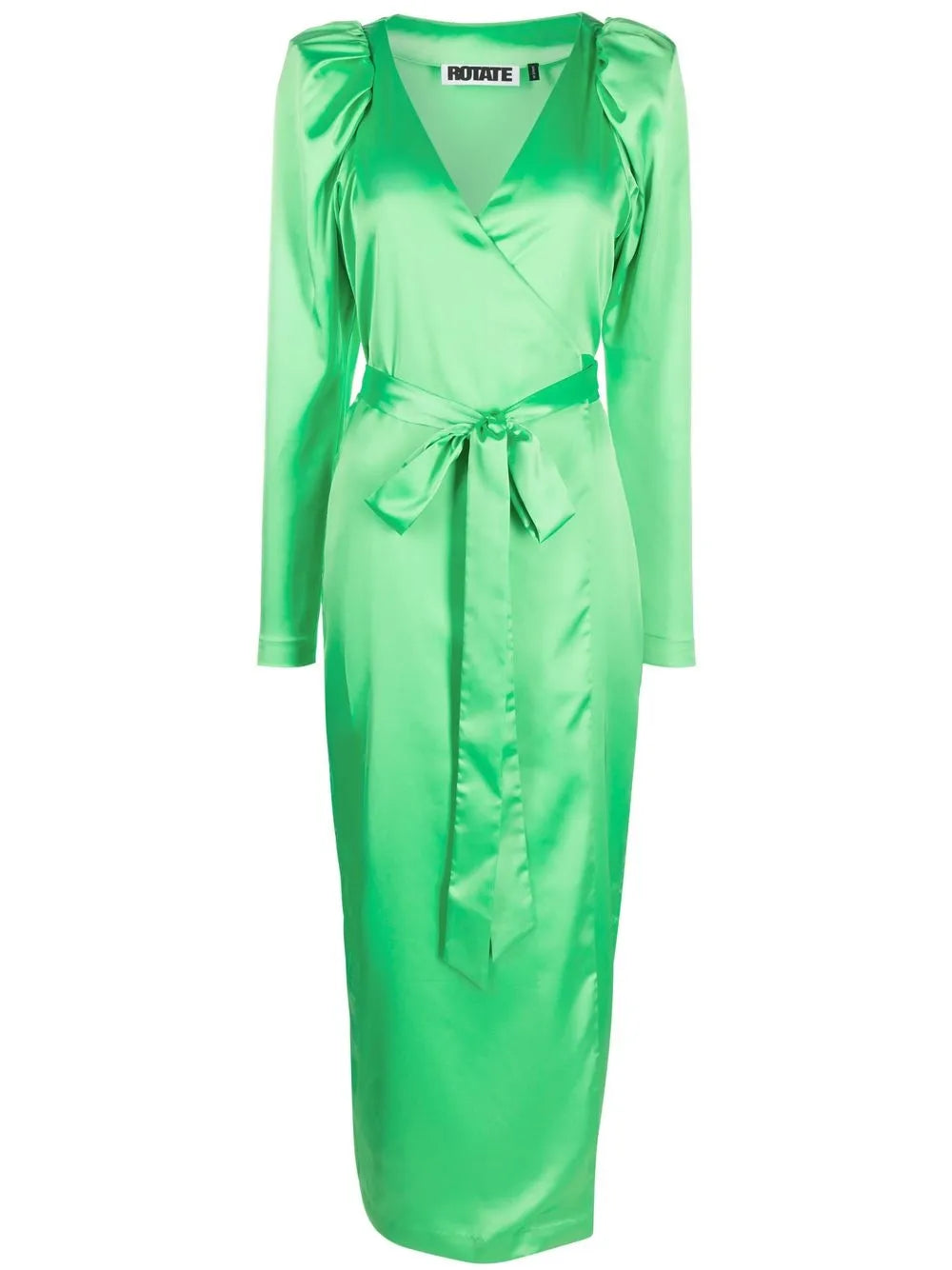 Long-Sleeve Satin Wrap Dress