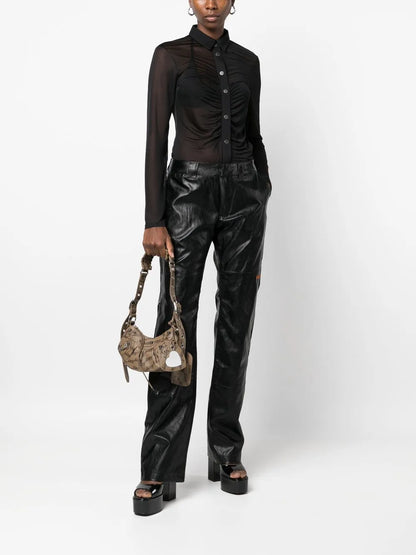 Georgette Ruched Long-Sleeve Shirt